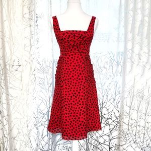 Moschino red black heart print square neck sleeveless fit & flare midi dress